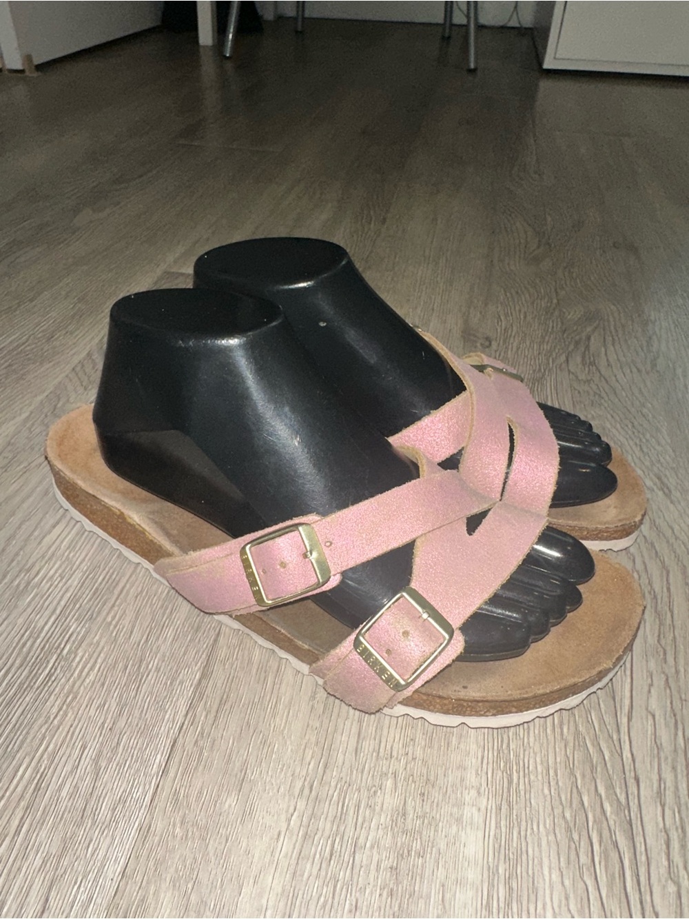 Birkenstock Yao Balance Washed Metallic Pink Suede Leather Sandals Sz Eur 39